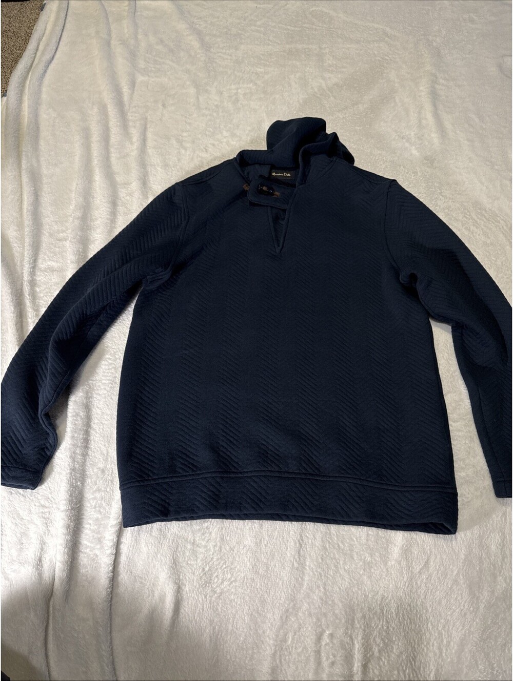 Massimo Dutti Mens S Cotton BlendNavy Waffle Knit Pullover (2049)